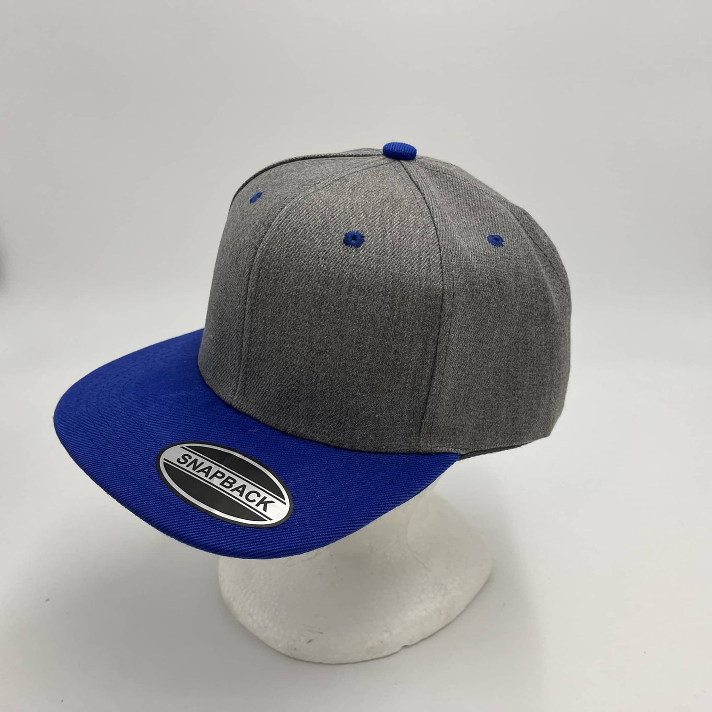 Alpha Omega Cap Plain Poly Snapback Dark Gray and Blue Eyelets/Bill 12 pack PFS0548 Cap Hat