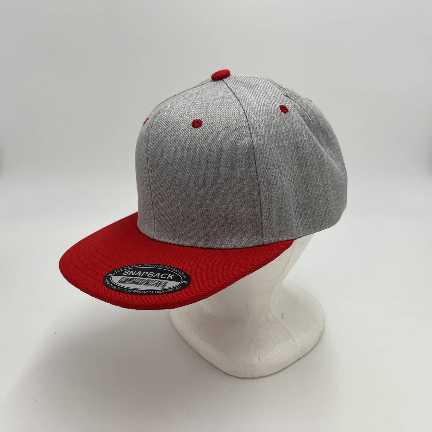 Alpha Omega Cap Plain Poly Snapback Textured Light Gray and Red Eyelets/Bill 12 pack PFS02T24 Cap Hat