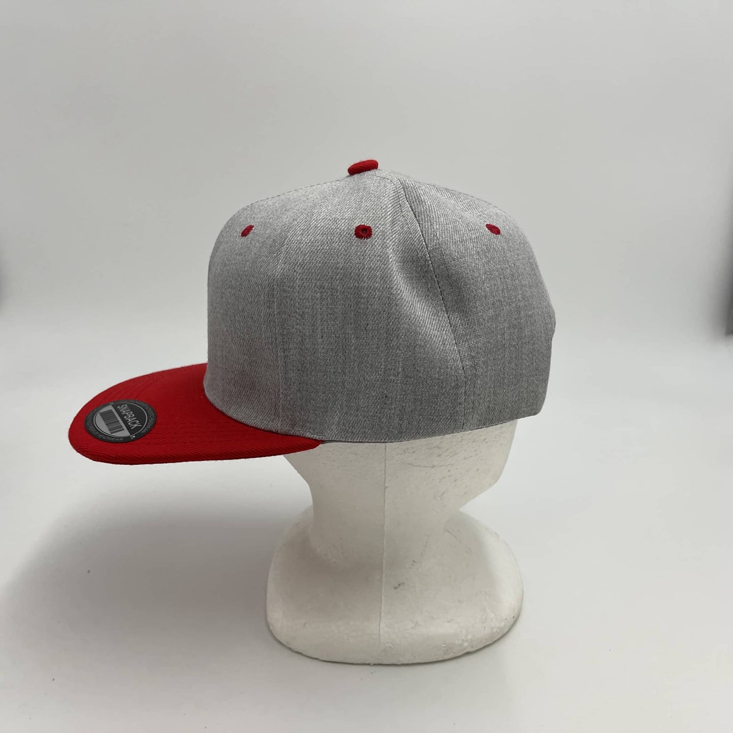 Alpha Omega Cap Plain Poly Snapback Textured Light Gray and Red Eyelets/Bill 12 pack PFS02T24 Cap Hat