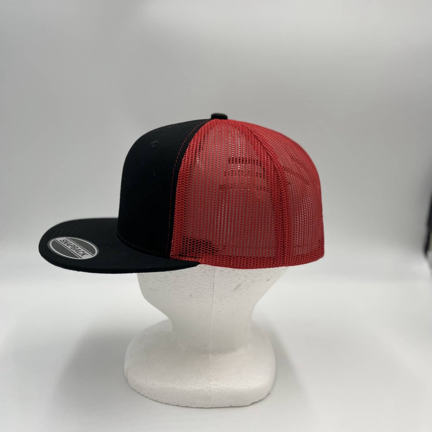 Plain Flat 6P Mesh Trucker Black and Red Mesh 12-pck CF6M1866 Cap Hat