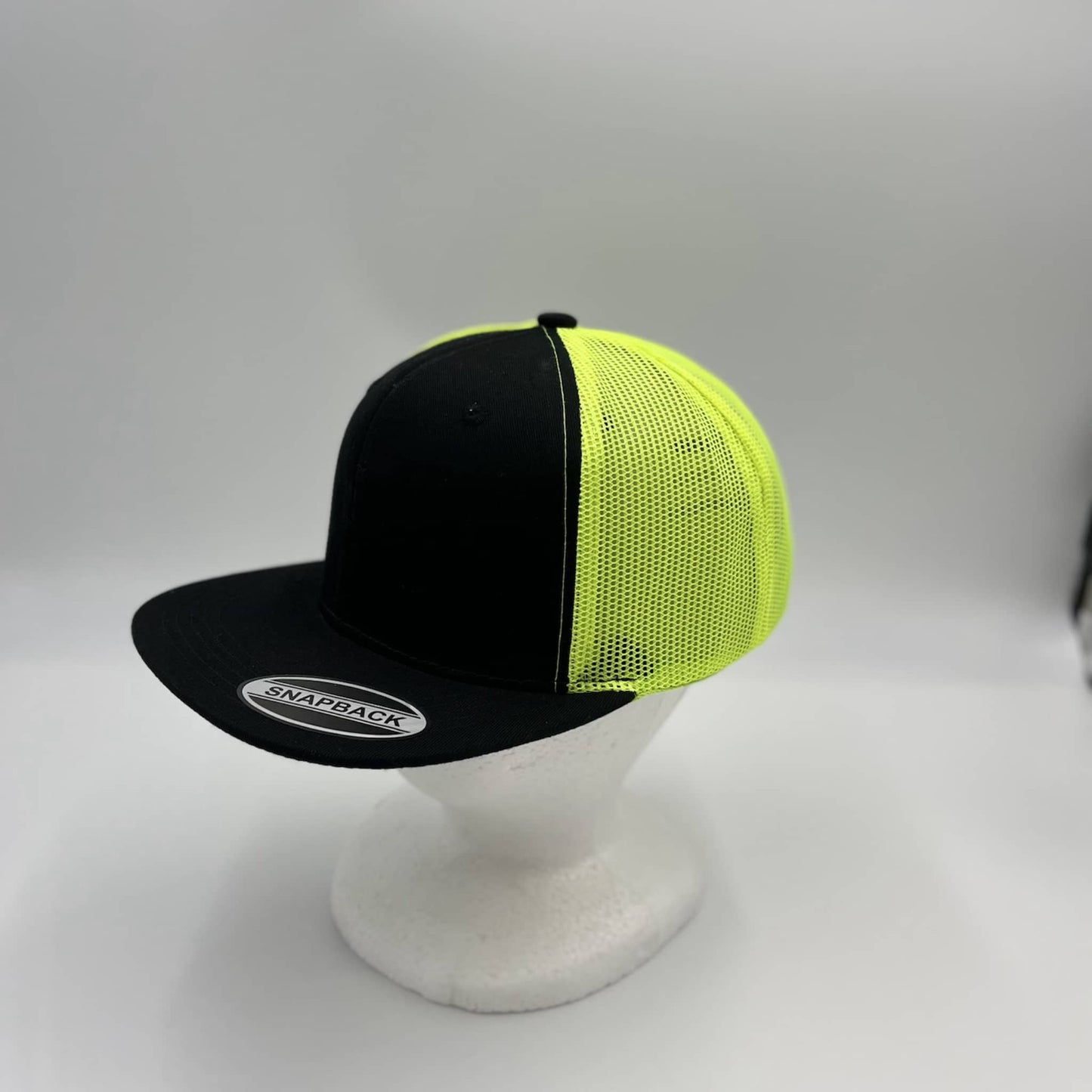 Plain Flat 6P Mesh Trucker Black and Neon Yellow Mesh 12-pck CF6M1867 Cap Hat