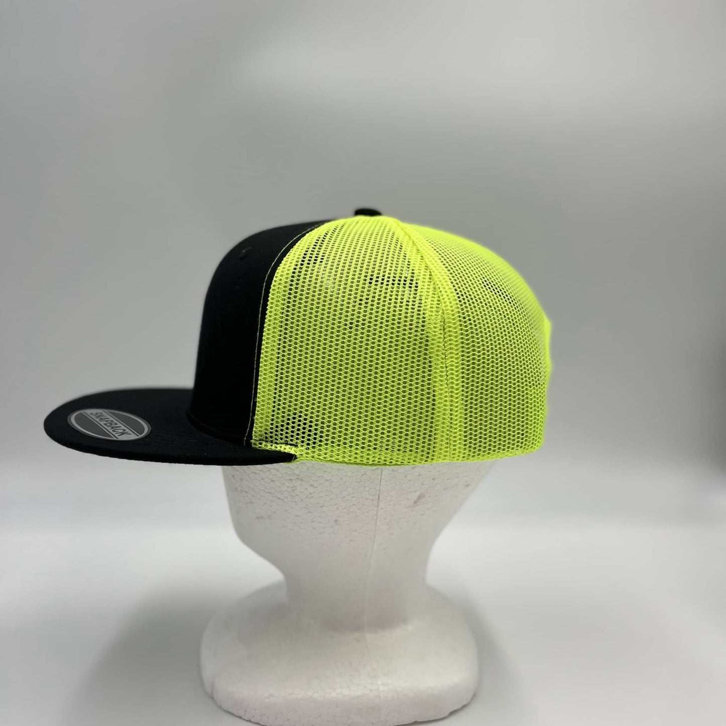 Plain Flat 6P Mesh Trucker Black and Neon Yellow Mesh 12-pck CF6M1867 Cap Hat