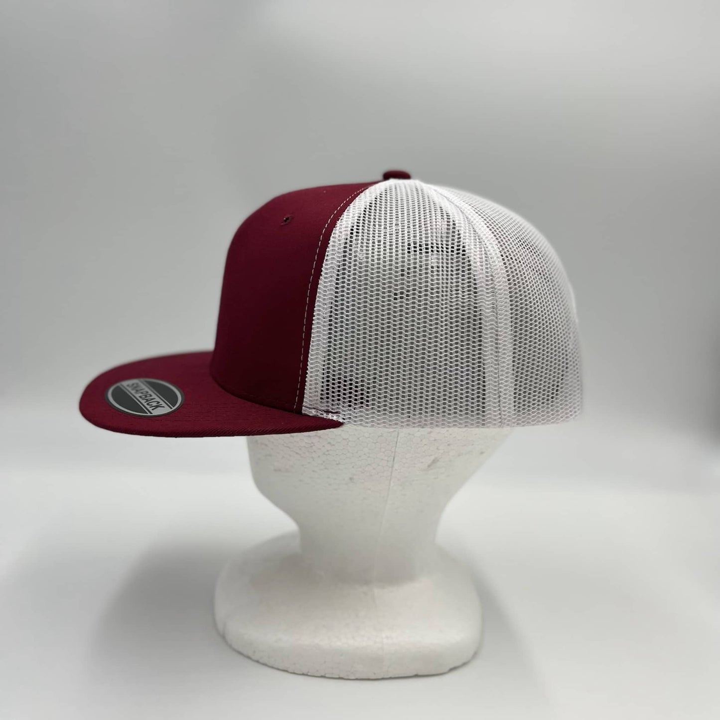 Plain Flat 6P Mesh Trucker Burgandy and White Mesh 12-pck CF6M1865 Cap Hat