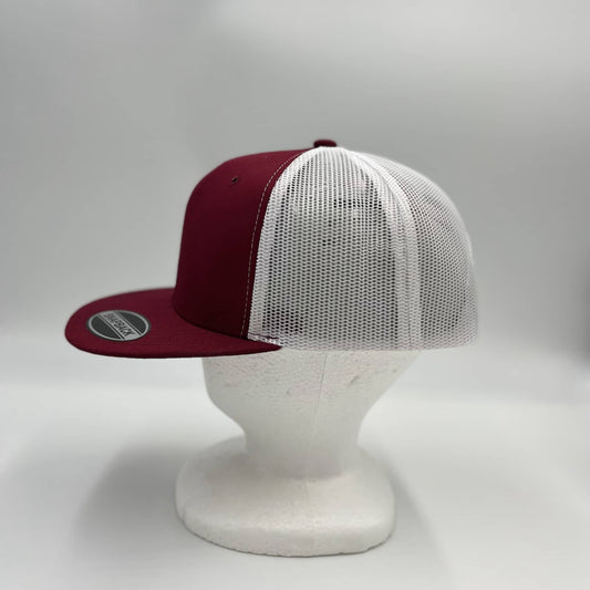 Plain Flat 6P Mesh Trucker Burgandy and White Mesh 12-pck CF6M1865 Cap Hat