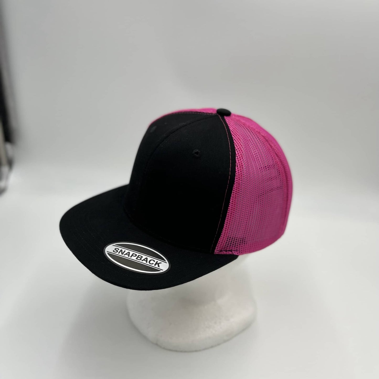 Plain Flat 6P Mesh Trucker Black and Fusia Mesh 12-pck CF6M1868 Cap Hat