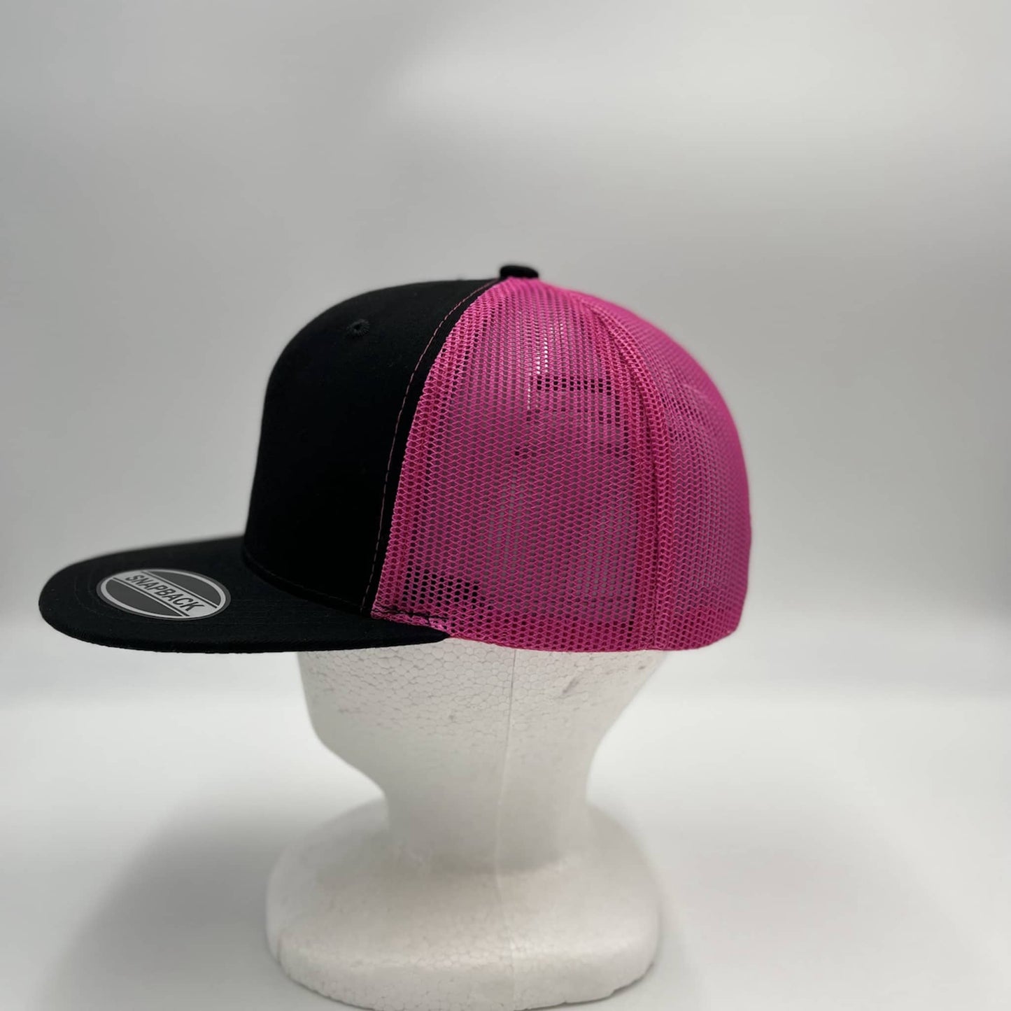 Plain Flat 6P Mesh Trucker Black and Fusia Mesh 12-pck CF6M1868 Cap Hat
