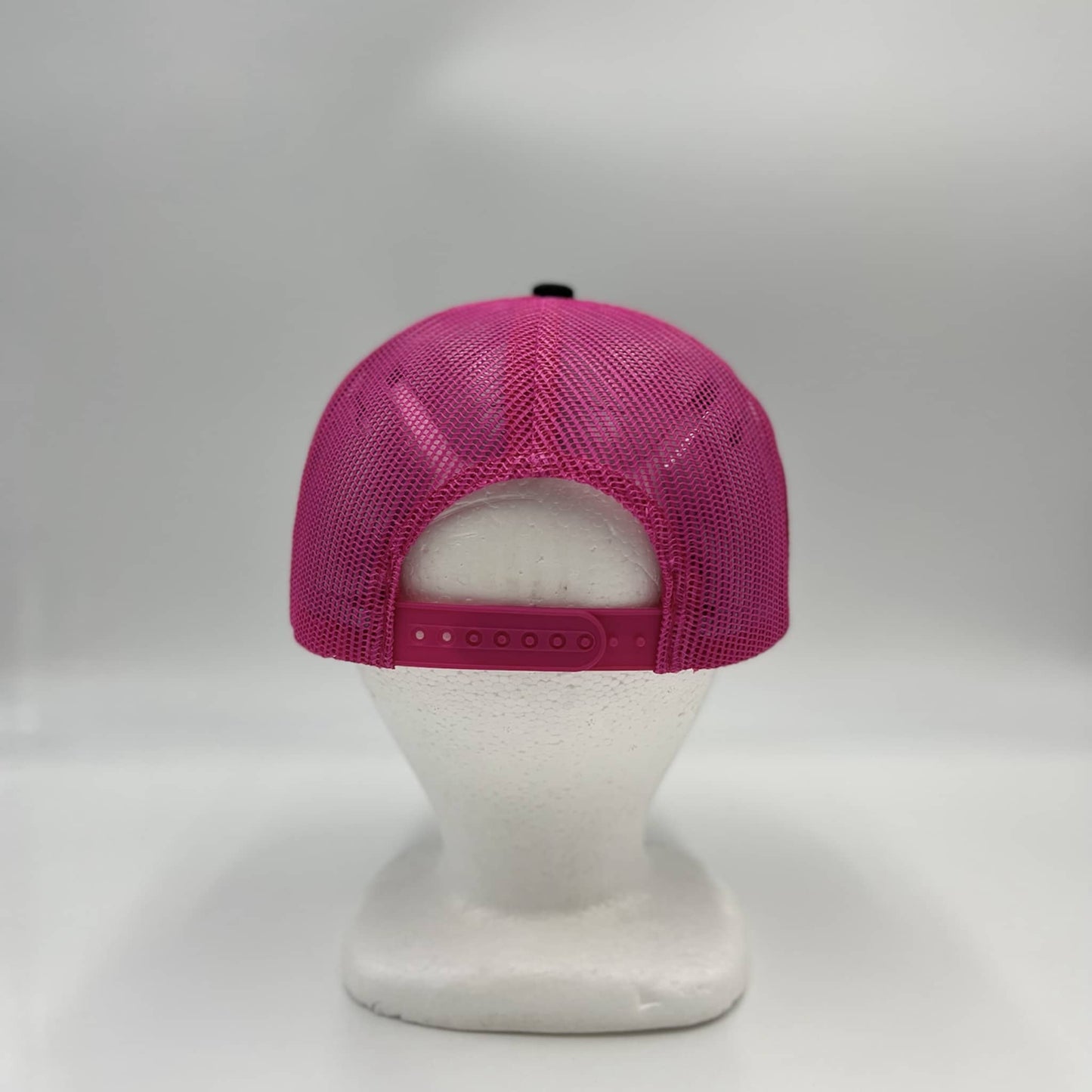 Plain Flat 6P Mesh Trucker Black and Fusia Mesh 12-pck CF6M1868 Cap Hat