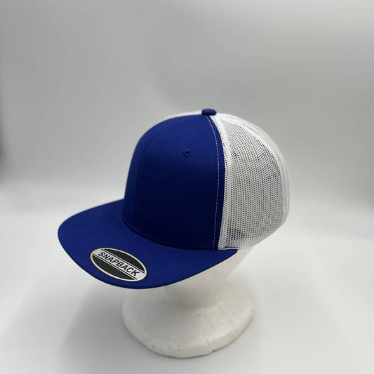 Plain Flat 6P Mesh Trucker Blue and White Mesh 12-pck CF6M1863 Cap Hat