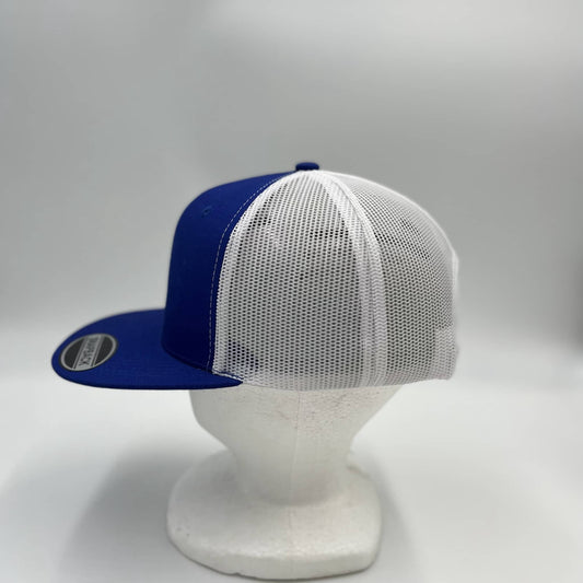 Alpha Omega Cap Plain Flat 6P Mesh Trucker Blue and White Mesh 12-pck CF6M1863 Cap Hat