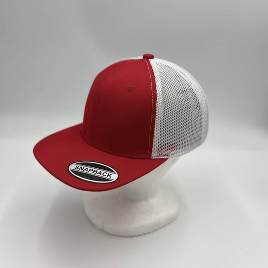 Plain Flat 6P Mesh Trucker Red and White Mesh 12-pck CF6M1855 Cap Hat