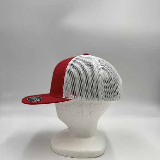 Plain Flat 6P Mesh Trucker Red and White Mesh 12-pck CF6M1855 Cap Hat