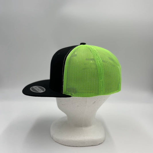 Alpha Omega Cap Plain Flat 6P Mesh Trucker Black and Neon Green Mesh 12-pck CF6M1857 Cap Hat