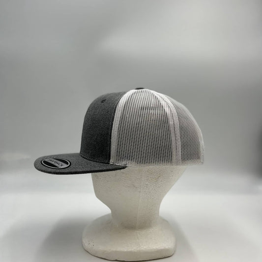 Plain Flat 6P Mesh Trucker Dark Gray and White Mesh 12 pack CF6M1878 Cap Hat