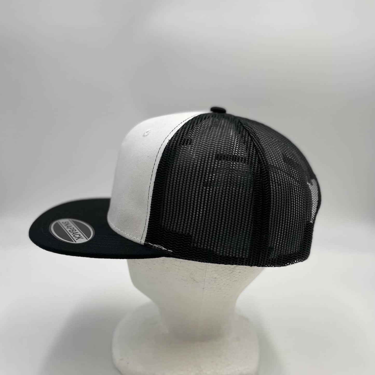 Plain Flat 6P Mesh Trucker White Face and Black Lid and Black Mesh 12-pck CF6M2T2 Cap Hat
