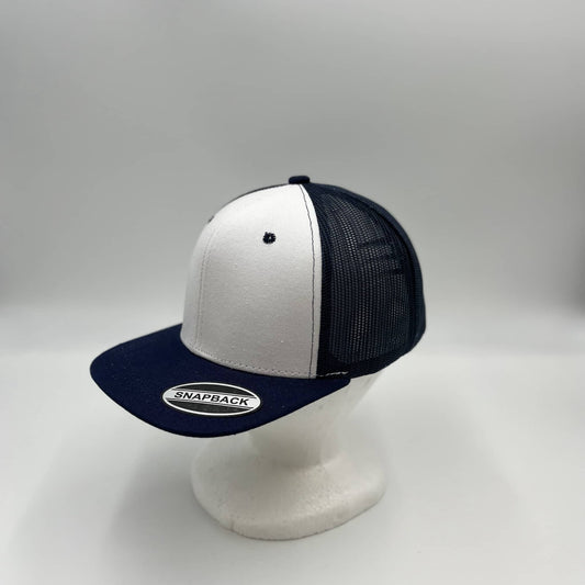 Alpha Omega Cap Plain Flat 6P Mesh Trucker White Face and Navy Blue Lid and Navy Blue Mesh 12-pck CF6M2T1 Cap Hat