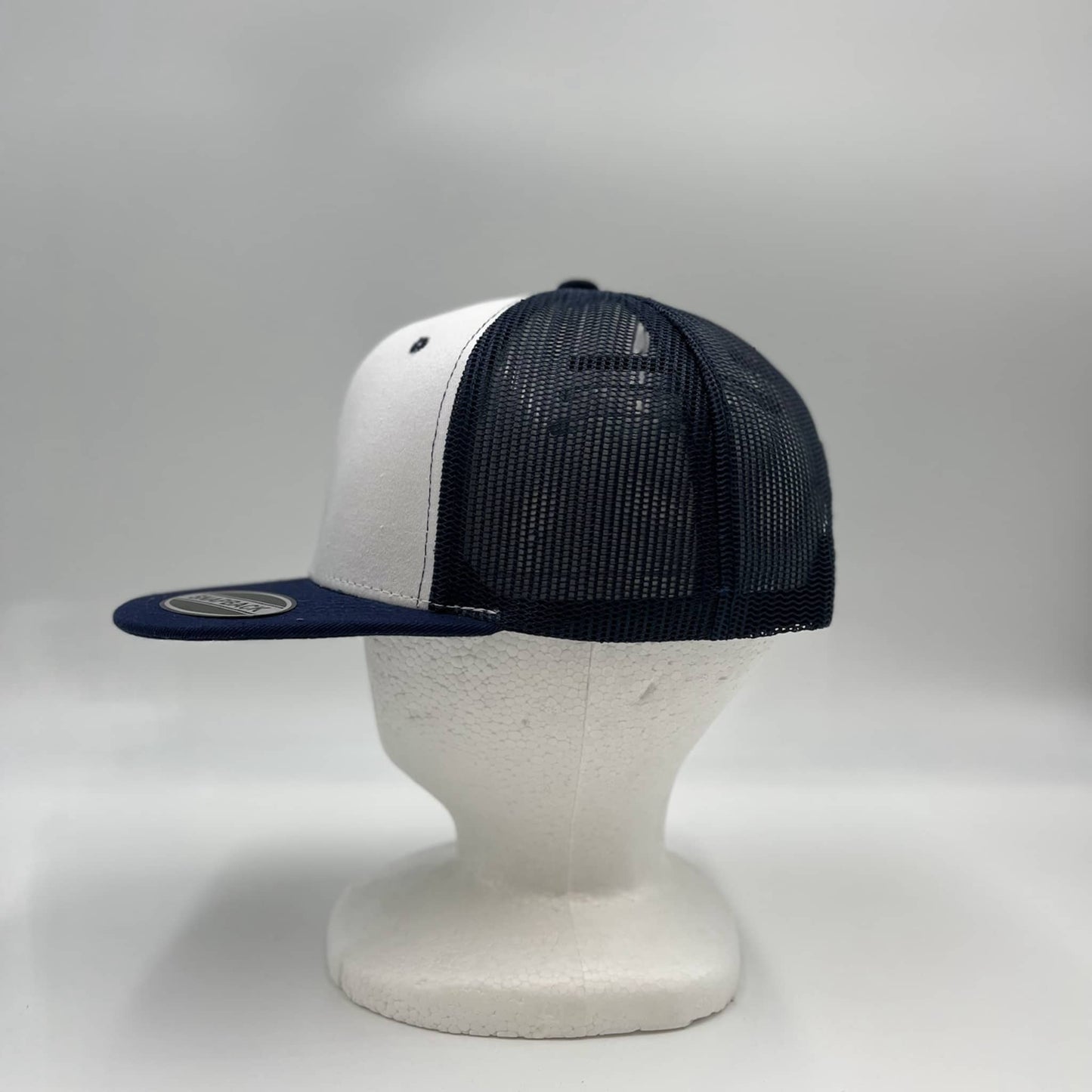 Alpha Omega Cap Plain Flat 6P Mesh Trucker White Face and Navy Blue Lid and Navy Blue Mesh 12-pck CF6M2T1 Cap Hat