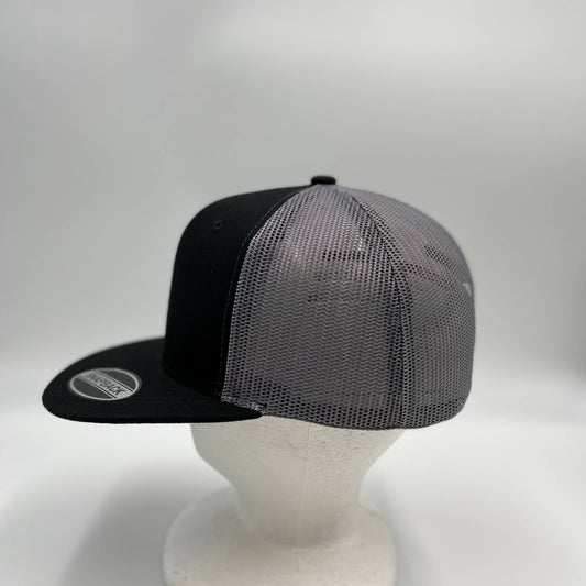 Plain Flat 6P Mesh Trucker Black and Gray Mesh 12-pck CF6M1858 Cap Hat