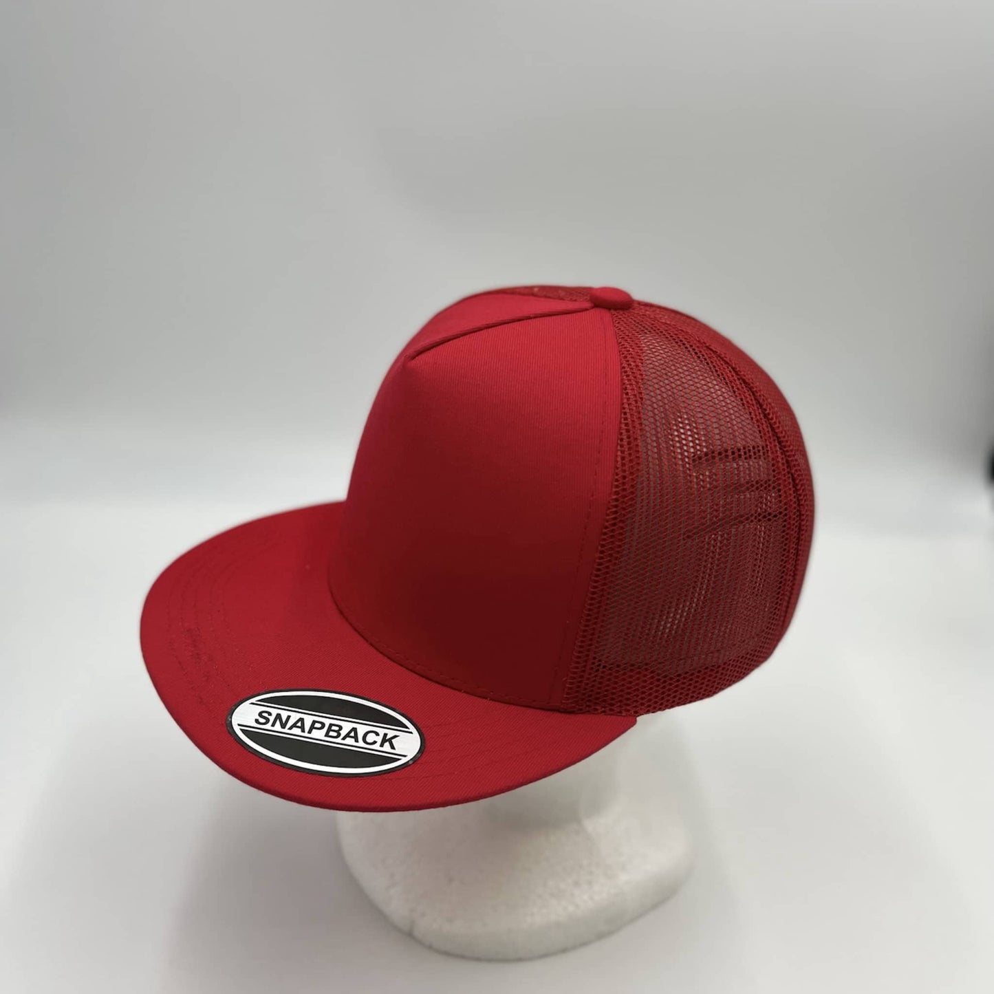 Plain Flat 5P Mesh Trucker Red and Red Mesh 12-pck CF5M1218 Cap Hat