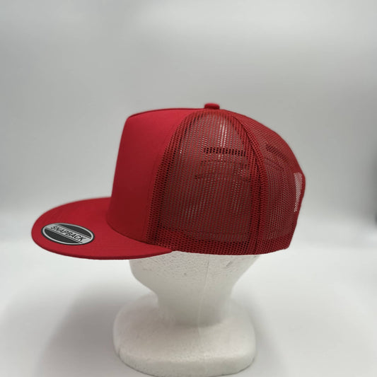 Plain Flat 5P Mesh Trucker Red and Red Mesh 12-pck CF5M1218 Cap Hat