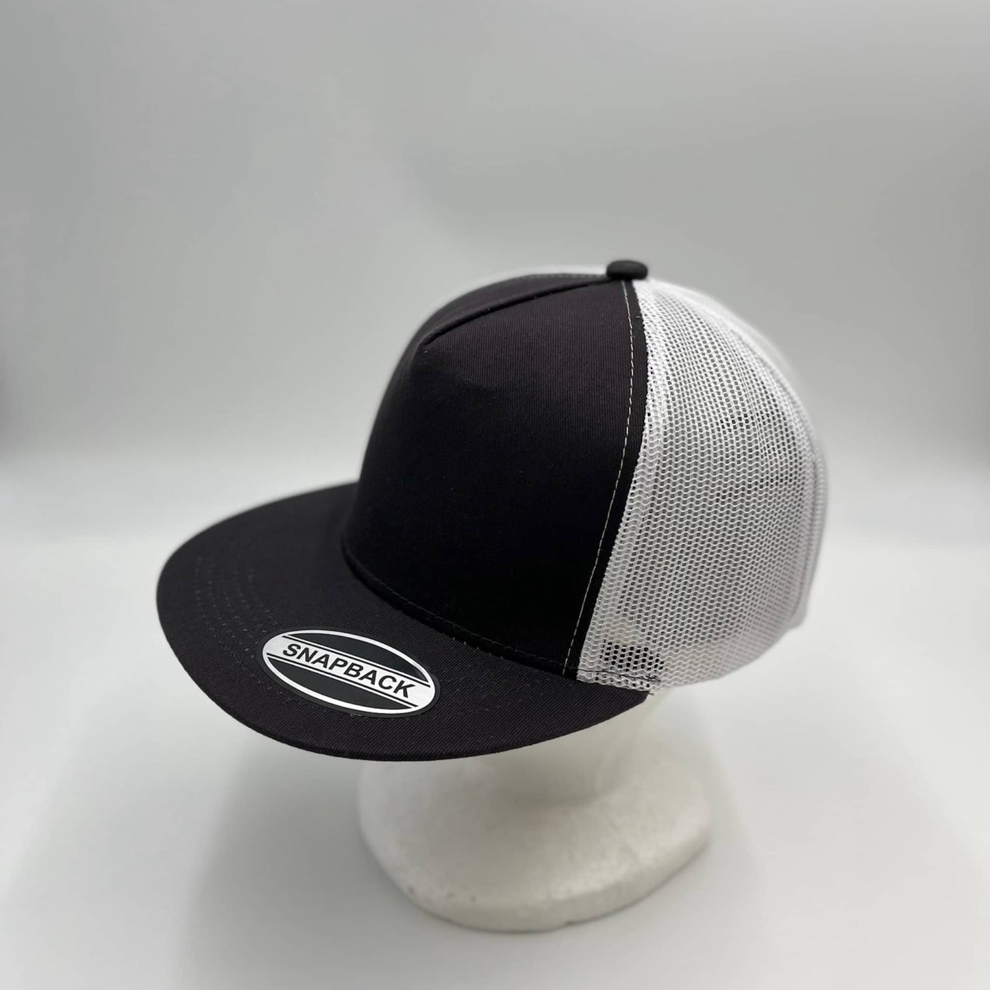 Plain Flat 5P Mesh Trucker Black and White Mesh 12-pck CF5M1216 Cap Hat
