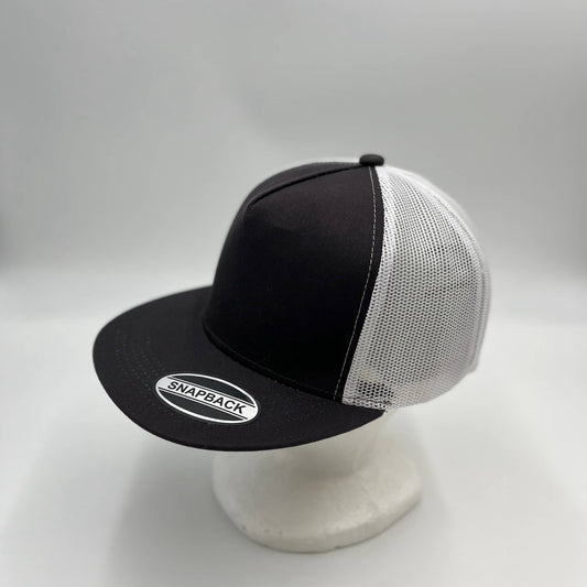 Plain Flat 5P Mesh Trucker Black and White Mesh 12-pck CF5M1216 Cap Hat