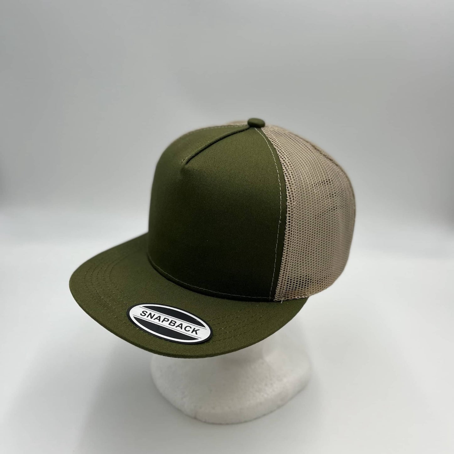Plain Flat 5P Mesh Trucker Olive and Tan Mesh 12-pck CF5M1217 Cap Hat
