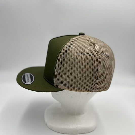 Plain Flat 5P Mesh Trucker Olive and Tan Mesh 12-pck CF5M1217 Cap Hat