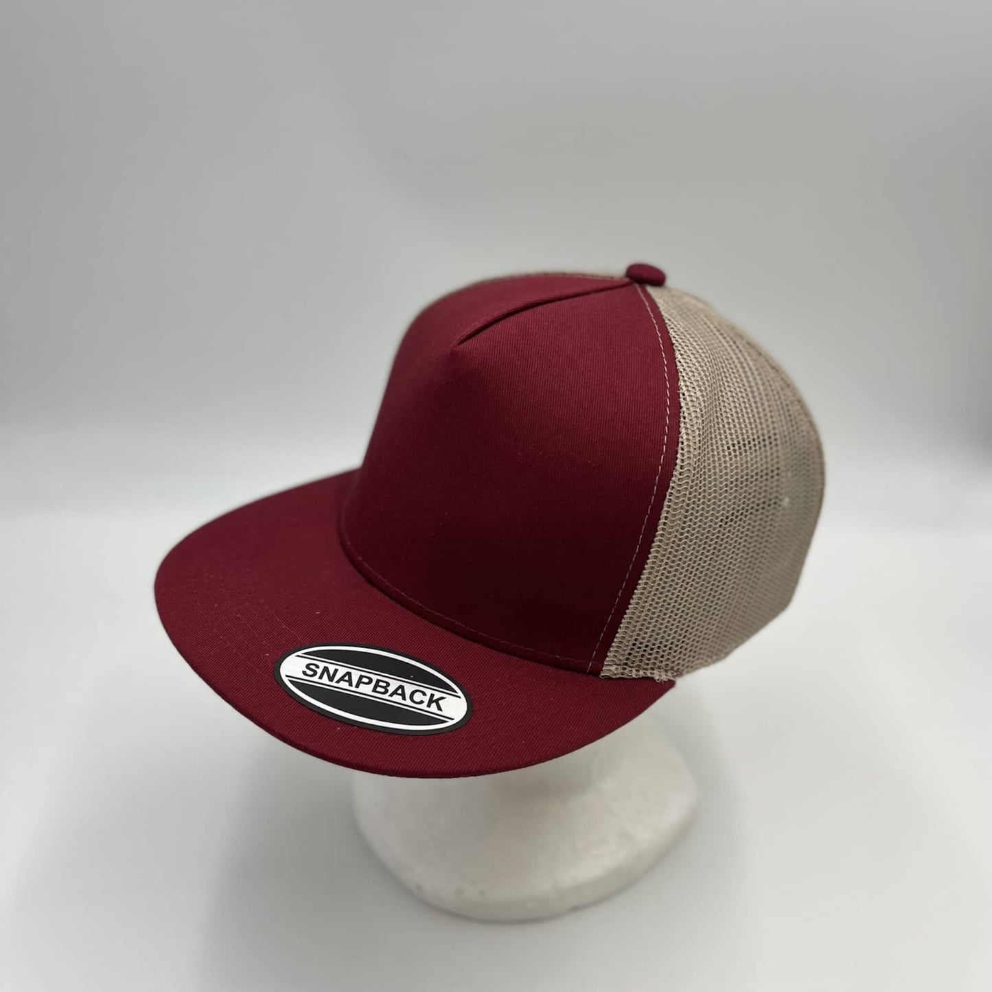Plain Flat 5P Mesh Trucker Burgandy and Tan Mesh 12-pck CF5M1215 Cap Hat