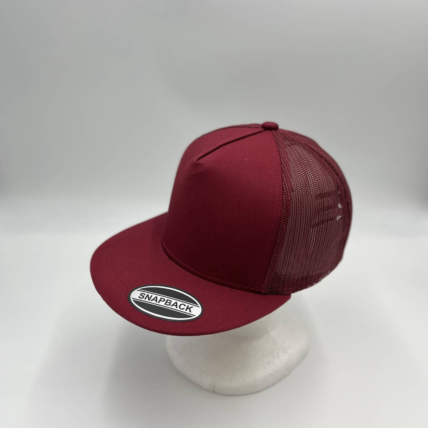 Plain Flat 5P Mesh Trucker Burgandy and Burgandy Mesh 12-pck CF5M12245 Cap Hat