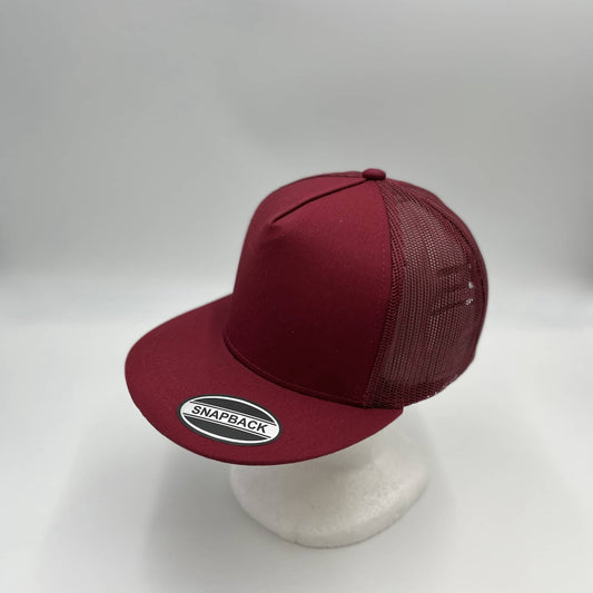 Plain Flat 5P Mesh Trucker Burgandy and Burgandy Mesh 12-pck CF5M12245 Cap Hat