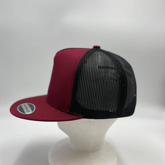 Plain Flat 5P Mesh Trucker Burgandy and Black Mesh 12-pck CF5M1212 Cap Hat