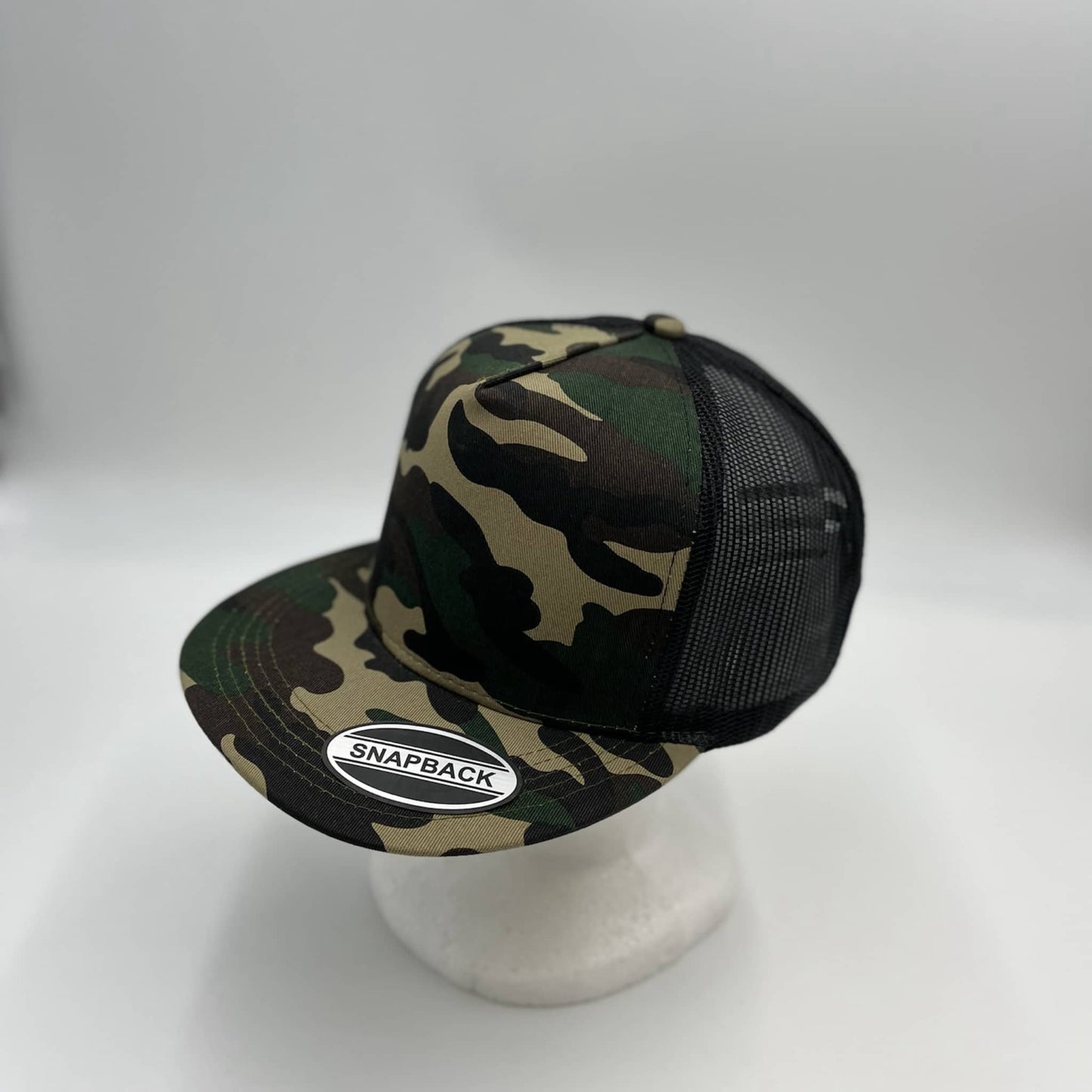 Alpha Omega Cap Plain Flat 5P Mesh Trucker Camo II and Black Mesh12-pc