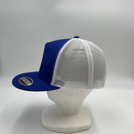 Alpha Omega Cap Plain Flat 5P Mesh Trucker Blue and White Mesh 12-pck CF5M1210 Cap Hat