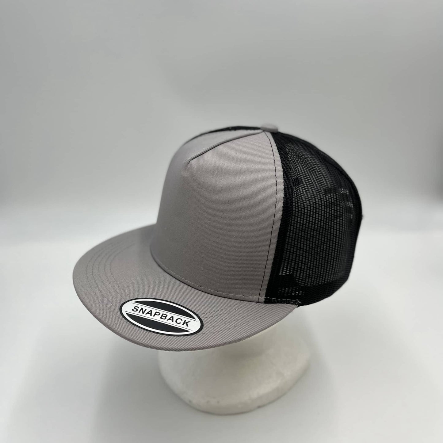 Plain Flat 5P Mesh Trucker Light Gray and Black Mesh 12-pck CF5M1209 Cap Hat