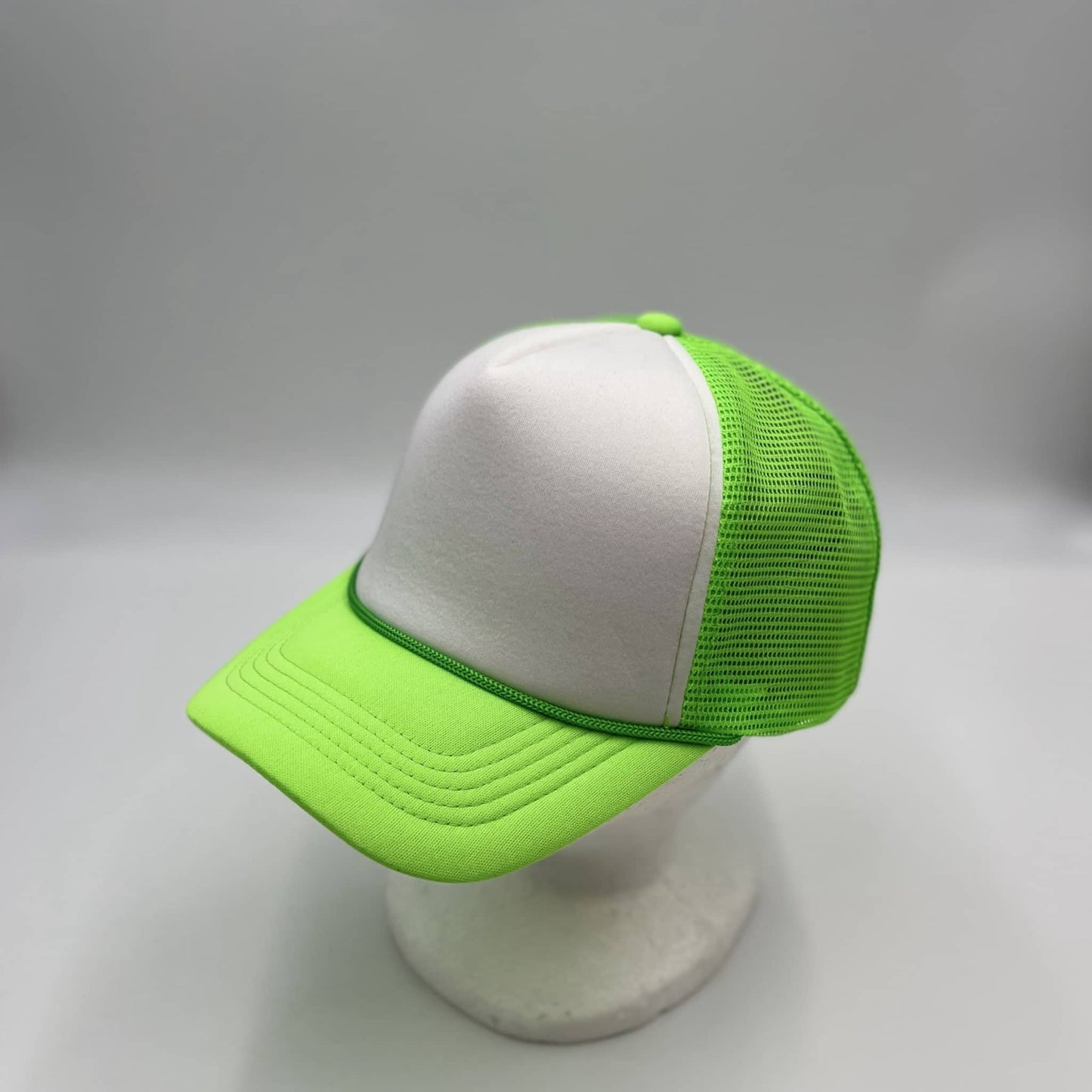 Alpha Omega Cap Plain TwoTone Sponge Trucker White Face Neon Green Lid and Neon Green Mesh 12-pck STMTT05 Cap Hat