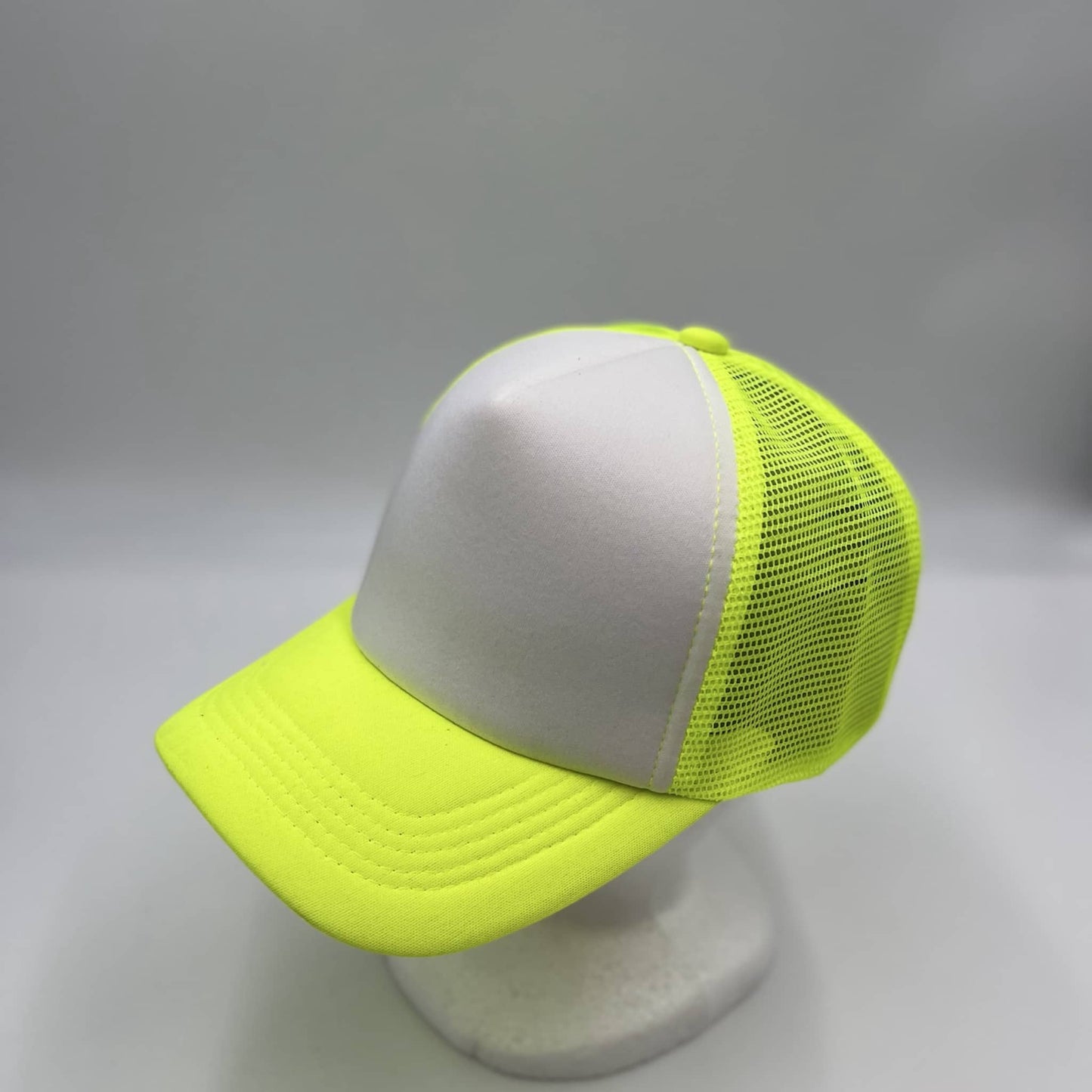 Plain TwoTone Sponge Trucker White Face, Neon Yellow Lid, and Neon Yellow Mesh 12-pck STMTT08 Cap Hat