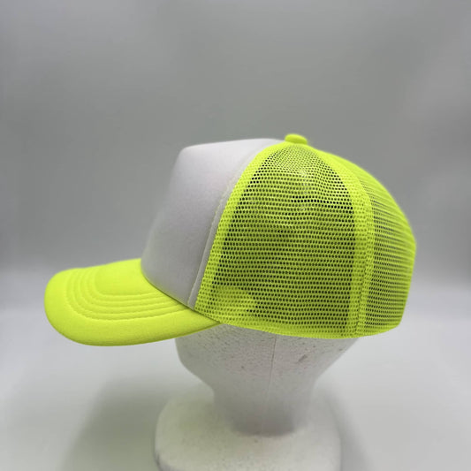 Plain TwoTone Sponge Trucker White Face, Neon Yellow Lid, and Neon Yellow Mesh 12-pck STMTT08 Cap Hat