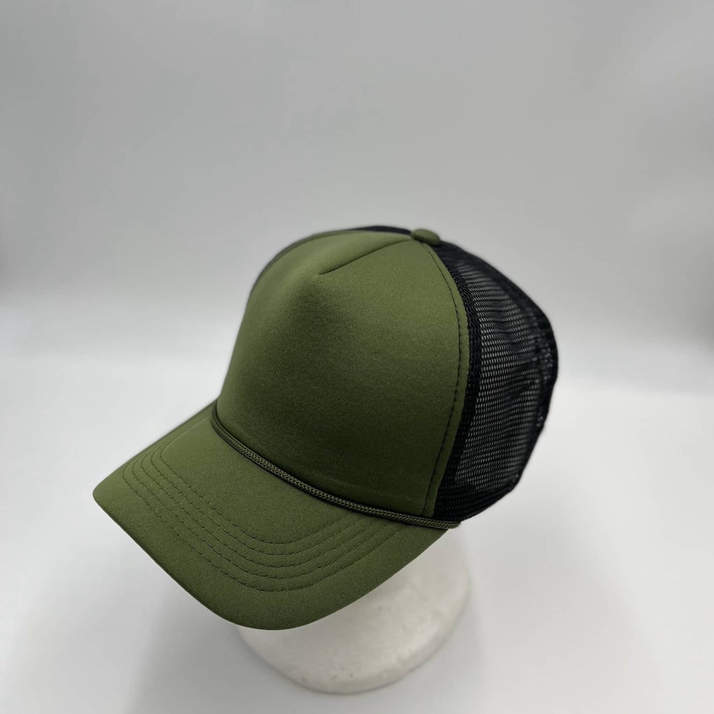 Plain Sponge Trucker Olive Green and Black Mesh STM22 Cap Hat