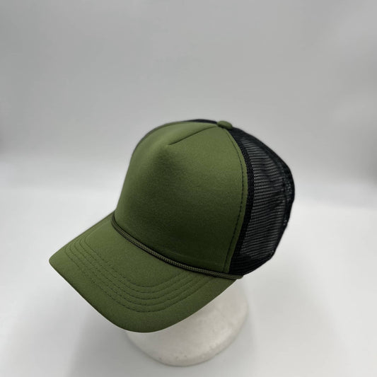 Alpha Omega Cap Plain Sponge Trucker Olive Green and Black Mesh STM22 Cap Hat