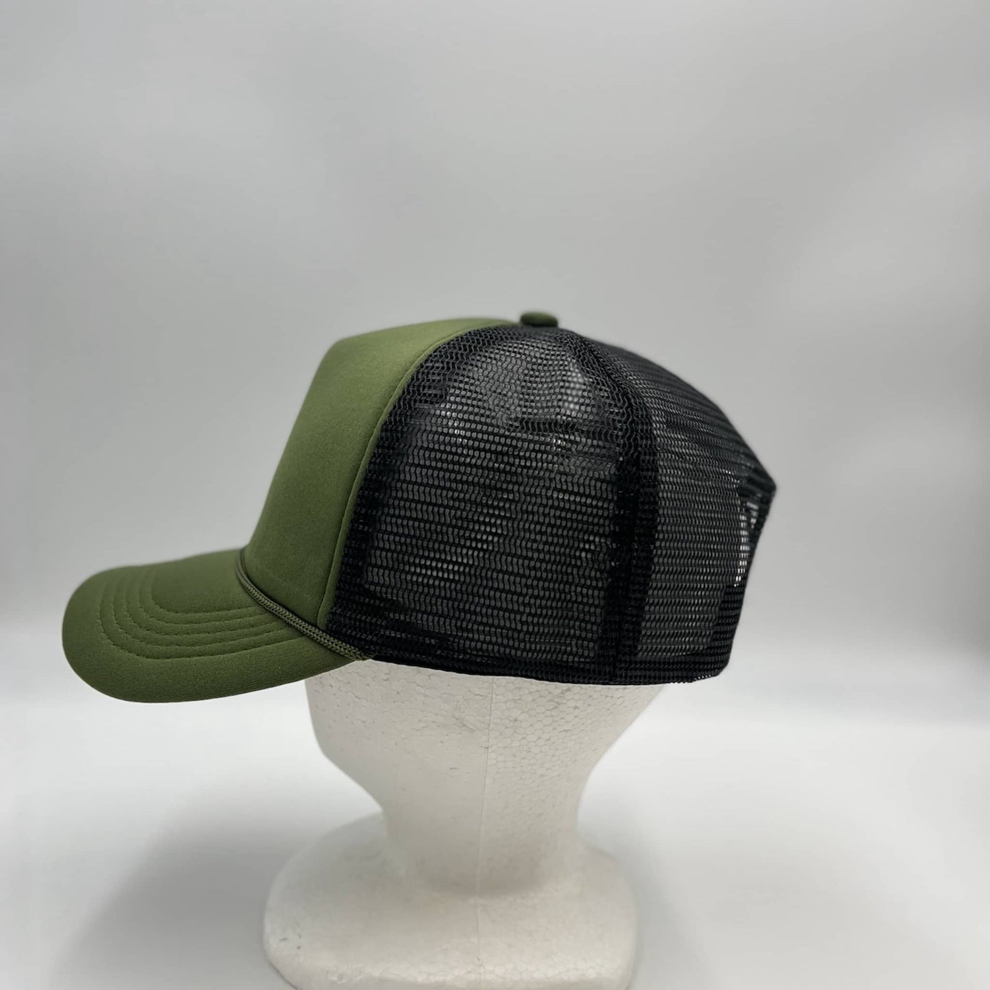 Alpha Omega Cap Plain Sponge Trucker Olive Green and Black Mesh STM22 Cap Hat