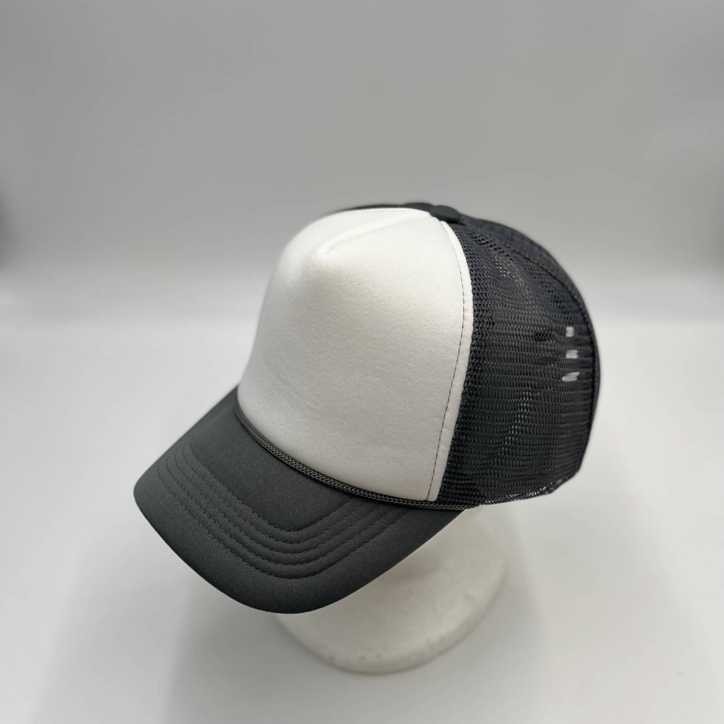 Plain TwoTone Sponge Trucker White Face, Gray Lid, and Gray Mesh 12 pack STMTT04 Cap Hat