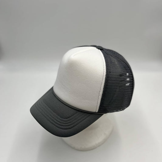 Alpha Omega Cap Plain TwoTone Sponge Trucker White Face, Gray Lid, and Gray Mesh 12 pack STMTT04 Cap Hat