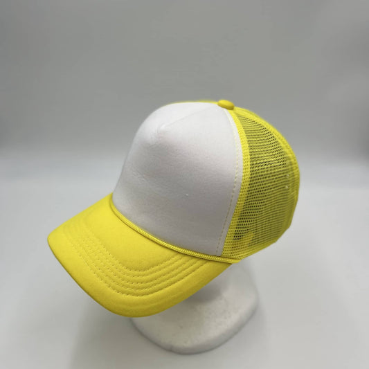 Alpha Omega Cap Plain TwoTone Sponge Trucker White Face Yellow Lid and Yellow Mesh 12-pck STMTT07 Cap Hat