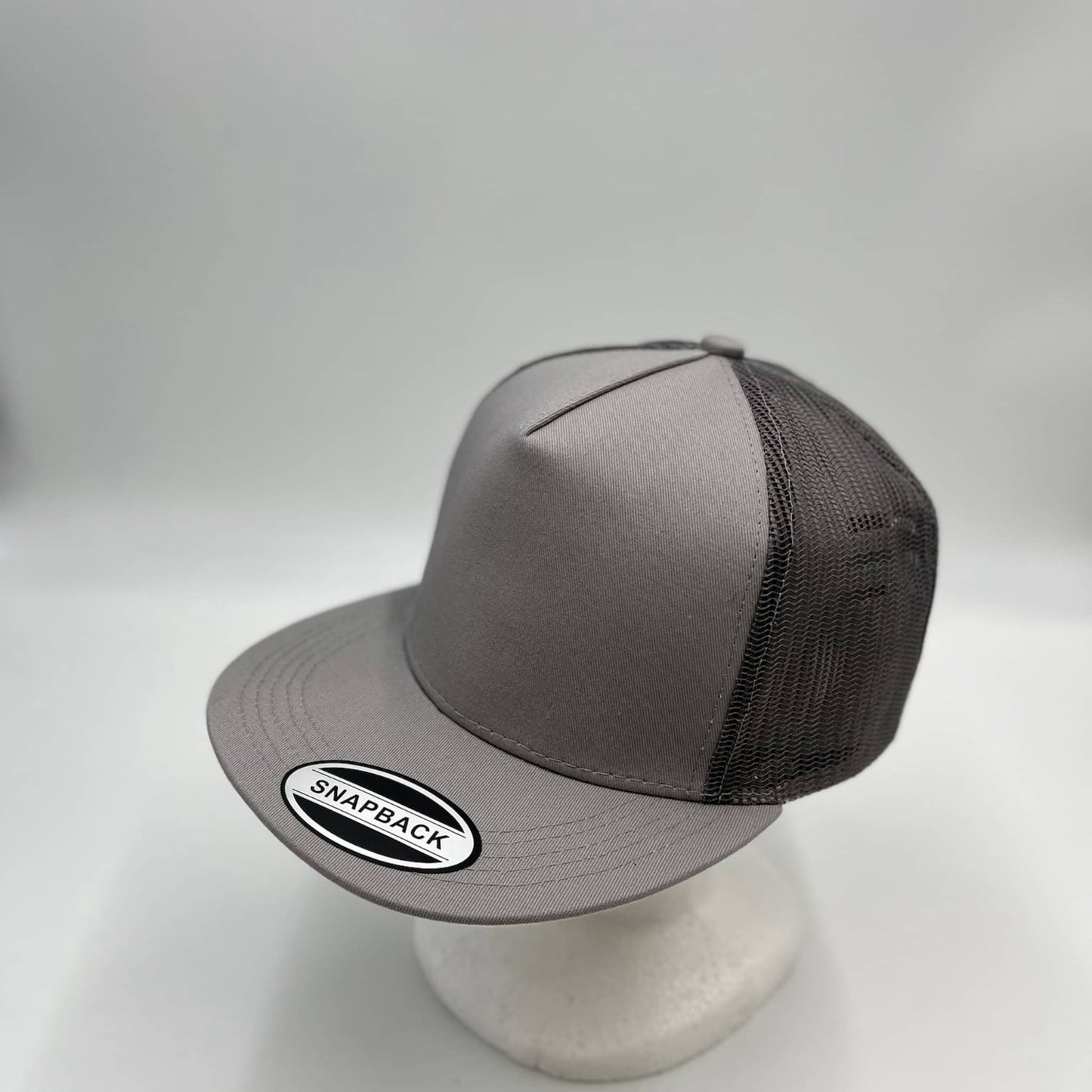 Plain Flat 5P Mesh Trucker Light Gray and Light Gray Mesh 12-pck CF5M1205 Cap Hat