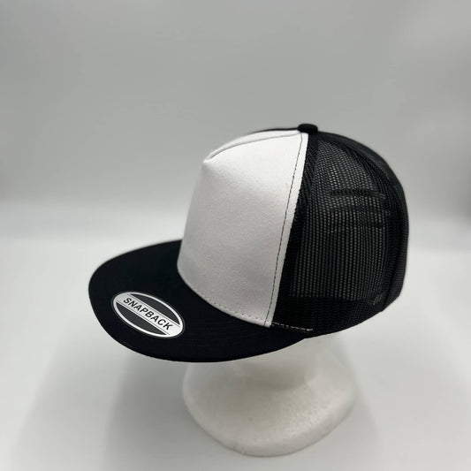 Plain Flat 5P Two Tone Mesh Trucker White Face Black Lid and Black Mesh 12-pck CF5MTT2 Cap Hat