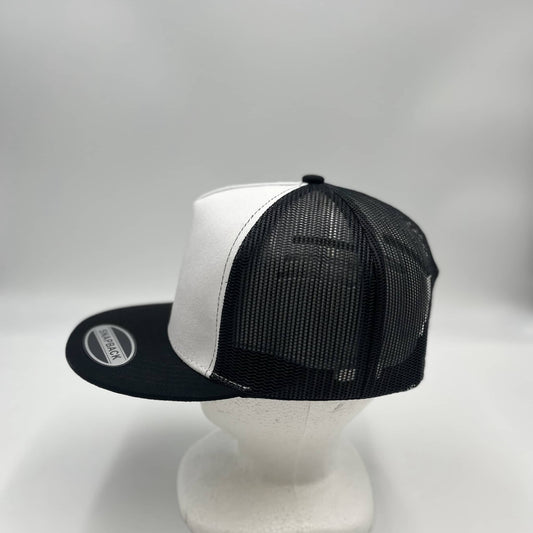 Plain Flat 5P Two Tone Mesh Trucker White Face Black Lid and Black Mesh 12-pck CF5MTT2 Cap Hat