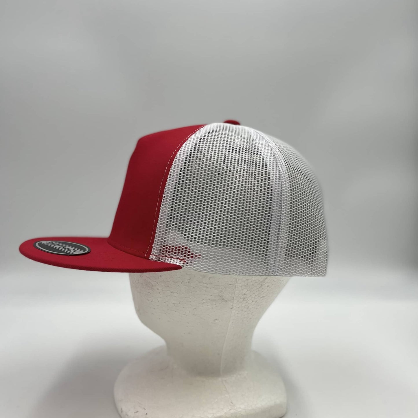 Plain Flat 5P Mesh Trucker Red and White Mesh 12-pck CF5M1201 Cap Hat
