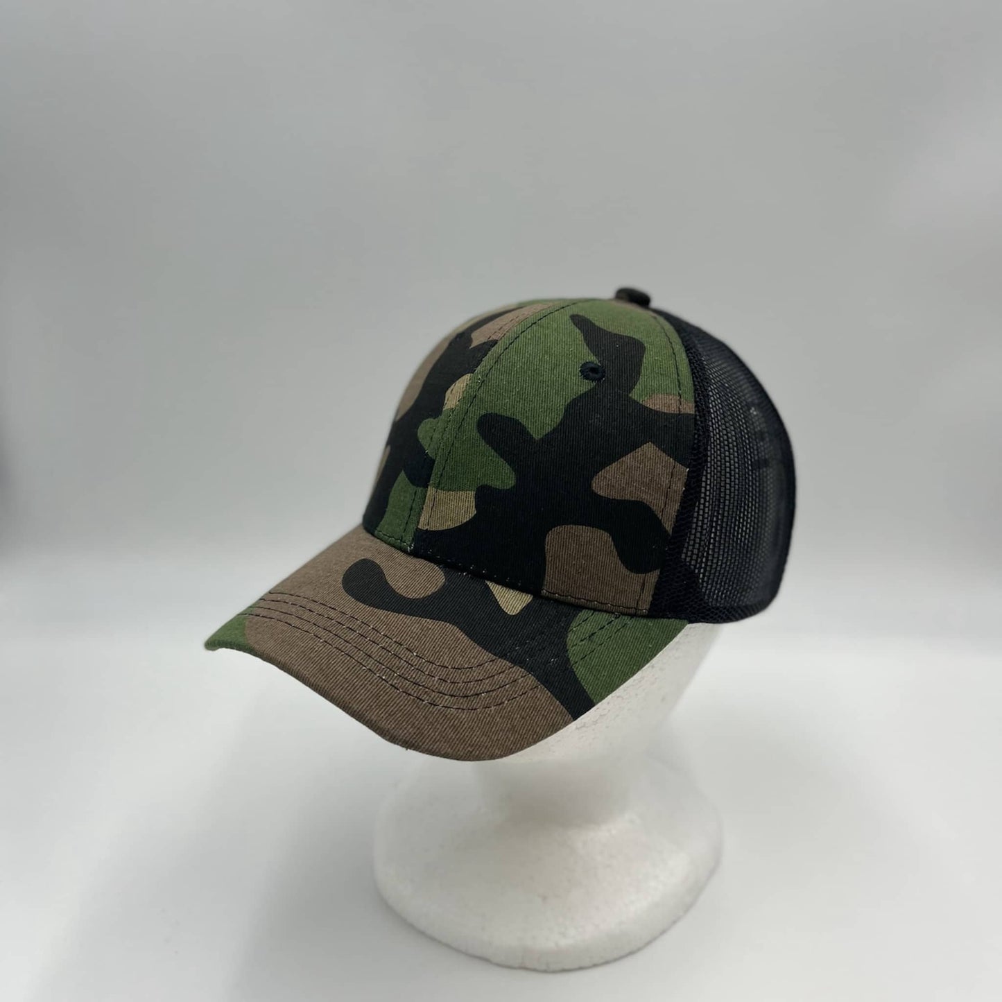 Alpha Omega Cap Plain Mesh Velcro Green Camo and Black Mesh 12-pack CTM1140 Cap Hat