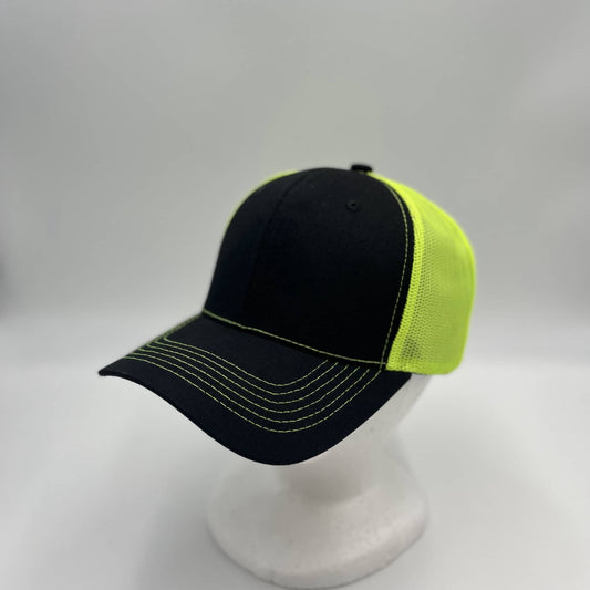 Alpha Omega Cap Plain Mesh Velcro Black and Neon Yellow Mesh CTM1131 Cap Hat