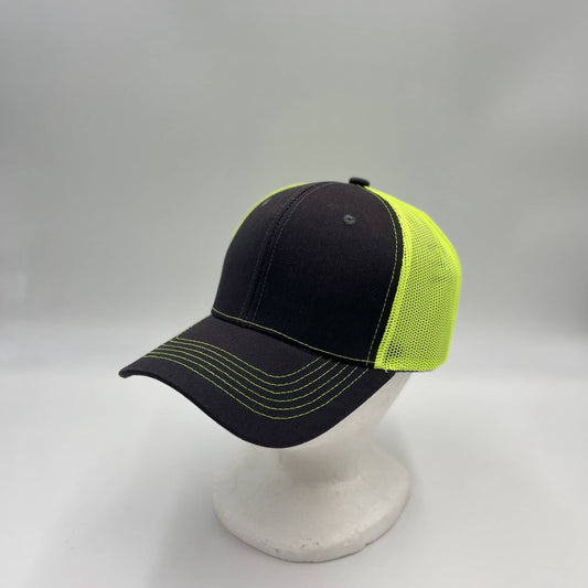 Alpha Omega Cap Plain Mesh Velcro Dark Gray and Neon Yellow Mesh 12 PACK  CTM1132 Cap Hat